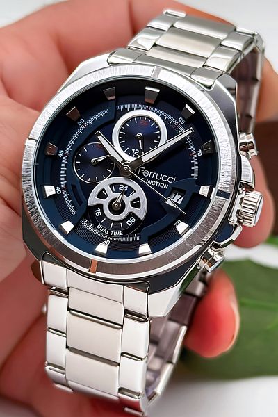 Ferrucci Function Men's Wristwatch Steel Case & Steel Cord Silver-Blue Zmfer185