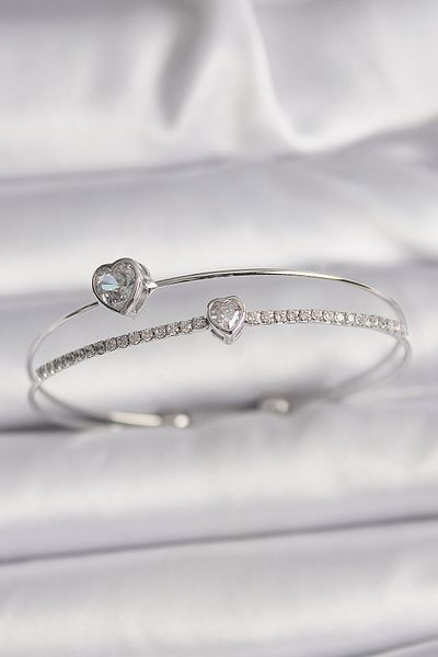 NEZADE STORE Brass Silver Color Zircon Stone Heart Model Women's Bracelet
