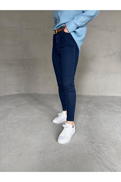 Cappmoda Jean-08126 Dark Blue High Waist Lycra Skinny Jean