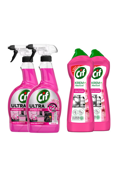 Cif Ultra Sprey Sakura Parfümlü 1025 ml x2 + Cif Krem Sakura Parfümlü 750 ml x2