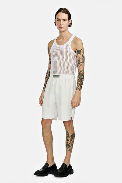 LOUIS GABRIEL NOUCHI Large Bermuda Pajamas In Drops Jacquard - - White, L