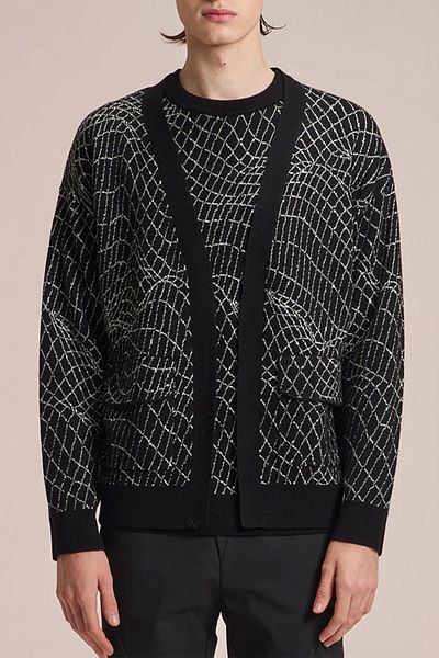 HARRISON WONG Cardigan Wire Pattern Wool - HARRISON WONG - XL, BLACK