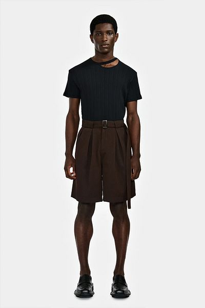 LOUIS GABRIEL NOUCHI Wide Bermuda With Box Pleats And Belt - - Brown, Xl