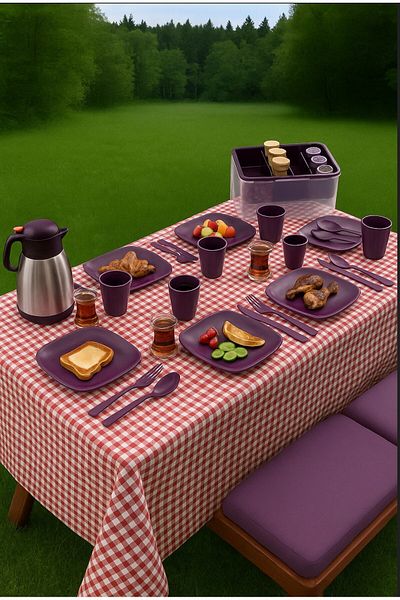 decorev 33 Piece Picnic Set with Organizer and Transport Box for 6 People in Purple Color