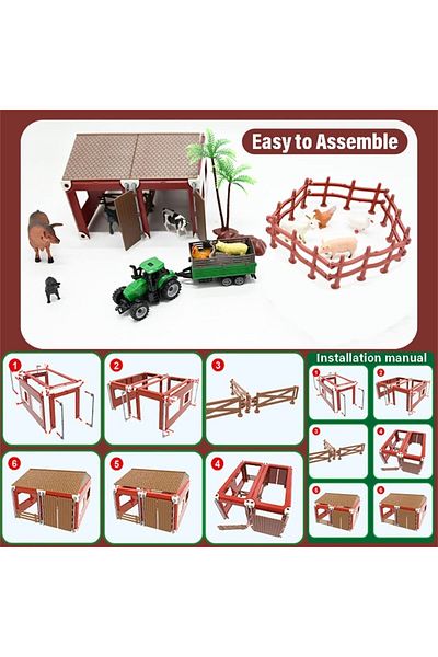Brands For Less Mini Barn Farm Toys Playset, Plastic Animals Figurines, Farm Figures Farmer Vehicle Toy Truck