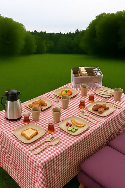 decorev 33 Piece Picnic Set for 6 People with Beige Color Organizer and Transport Box