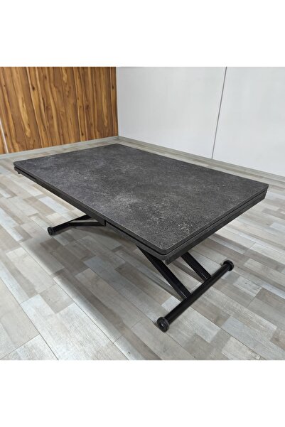 SEHPAM AKILLI Yan Baştan Açılır Akıllı Yemek Masası Oval Mdf Tabla Alt Mekanizma Metal Siyah Renk