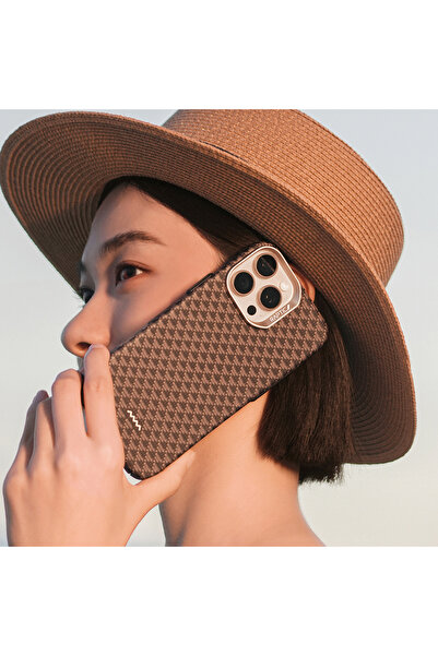 Raptic iPhone 16 Pro Kılıf M-safe Şarj Özellikli Raptic Aramid Skin Origin Serisi Kapak Kahverengi