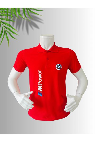 dafri Bmw Logo Printed Polo Neck Cotton T-Shirt