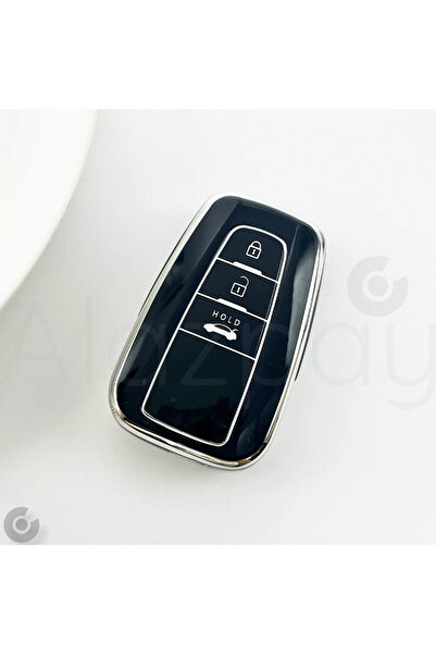 Alazpay حافظة مفاتيح من مادة TPU لسيارة تويوتا كورولا RAV4 لاند كروزر كامري برادو C-HR (أسود فضي)