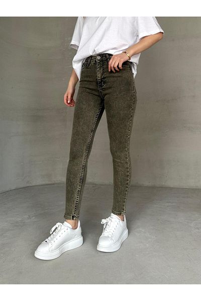 Cappmoda Jean-08131 Khaki Wash Fabric High Waist Lycra Skinny Jean