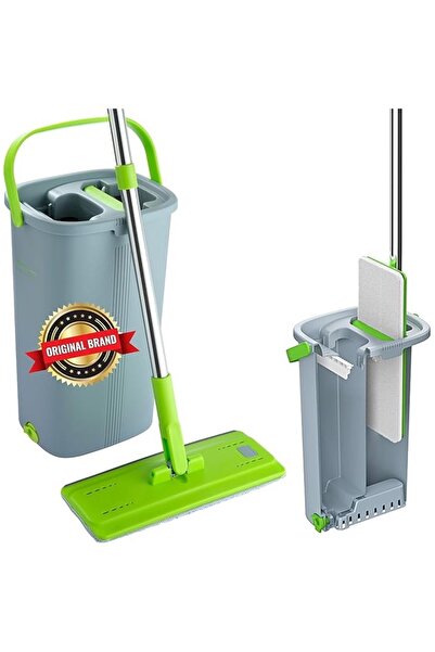 Easy Gleam Set mop cu găleată, mop plat, mâner din oțel inoxidabil, găleată cu două camere pentru utilizare umedă și uscată, 1 rezervă
