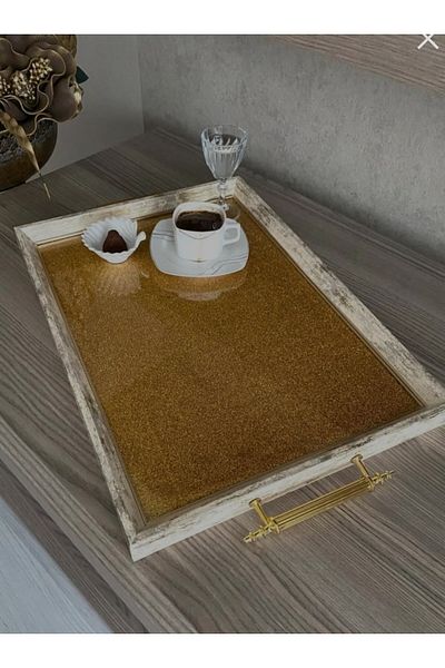KÜBRAHOME'S Old Tin Tray with Gold Silvered Edges