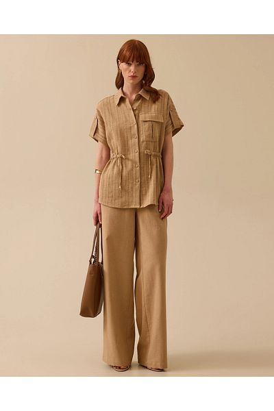 SEÇİL Lace-Up Wide Leg Linen Trousers