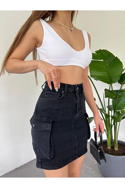 Zeo Basic FUSTA MINI DENIM DETALIE BURUJĂ DE CARGO