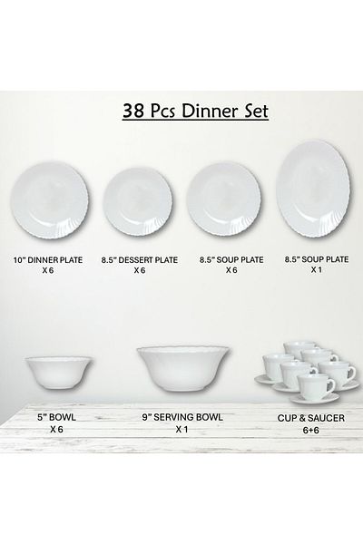 Houzi 38 Pcs Opal ware Dinner ser Microwave Dishwasher Freezer safe