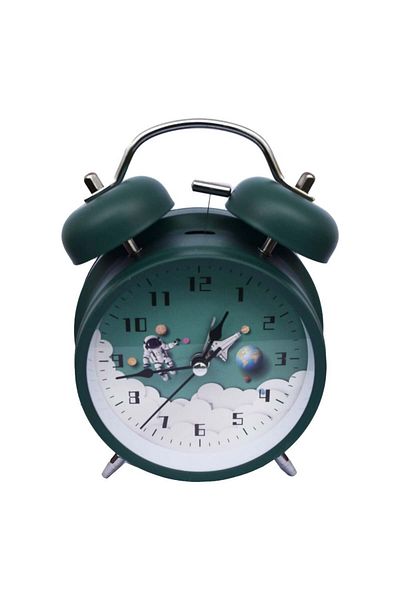 PUFO Ceas deșteptător de birou pentru copii Pufo Astronautul Călător, 15 cm, verde
