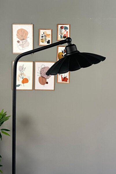 Bamyum Siyah Lambader Düz Gövde Hareketli Başlık Modern Metal Oturma Odası Çalışma Odası Zemin Lambası