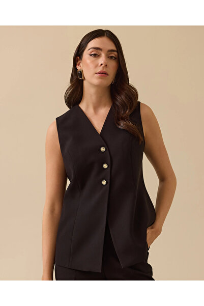 SEÇİL Vestă cu decolteu în V cu detaliu cu nasturi