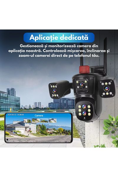 Spionescu Triple surveillance camera, P8, 16MP, 720 degrees, ultra HD 8K, Wi-Fi, night vision, motion sensor