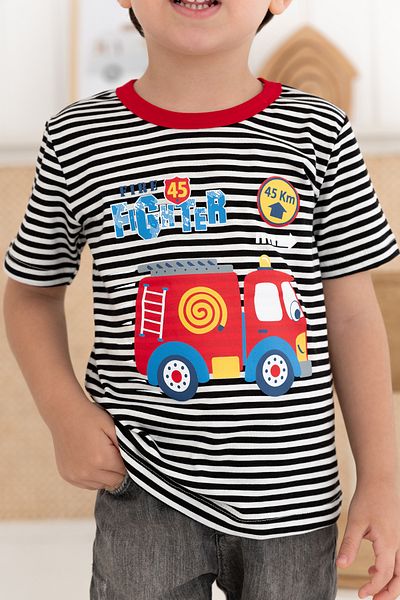 Lilabio 100% Cotton Boy's Regular Short Sleeve Patterned T-Shirt