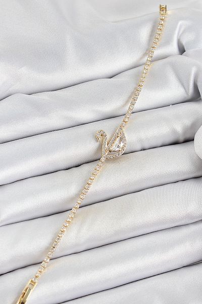 BESKAR Brass Gold Color Zircon Stone Swan Model Women's Bracelet