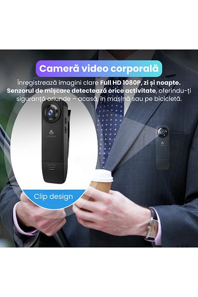 Spionescu Body camera, body cam 1080P, night vision, 1000 mAh battery, 150° wide angle, motion detection
