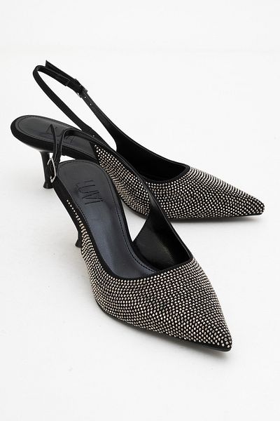 LuviShoes Novs Black Stone Women's Thin Heeled Evening Dress Shoes
