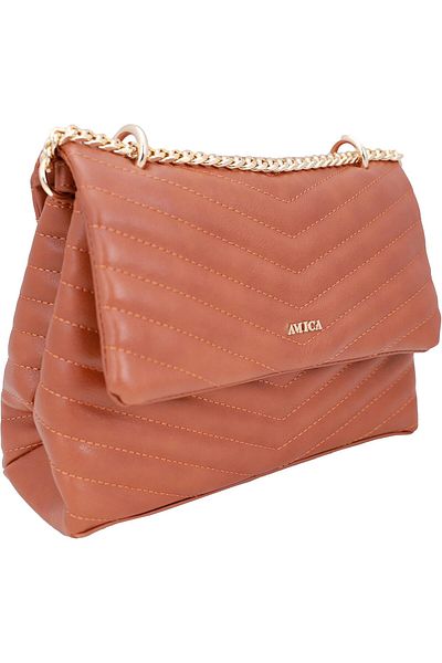 AMICA Julia Premium Quilted Leather Women's Crossbody Brown Handbag, M