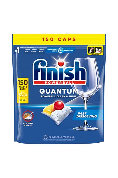 Finish Quantum All In 1 Lemon 150pcs Dishwasher Capsules.