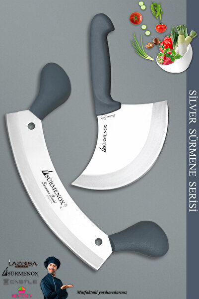 SÜRMENOX Sürmene Silver Serisi Gri Sap Mutfak Bıçak Bıçağı Hilal Börek Bıçağı Pizza Bıçağı 2 Li (Srm-016)
