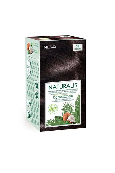 Neva Vopsea de păr vegană fără amoniac, Satin deschis intens 5.0, Naturalis, Neva, 150 ml