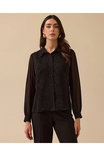 SEÇİL Buttoned Chiffon Shirt with Lace Detail