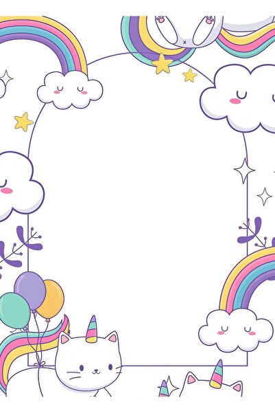 Rana İkra Art Gökkuşağı Temalı Doğum Günü Davetiyesi (25 Adet) (YAZISIZ)