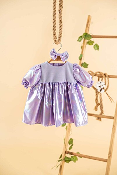 Mini Chics Bandanalı Parıltılı Kısa Kol Kız Bebek Elbise