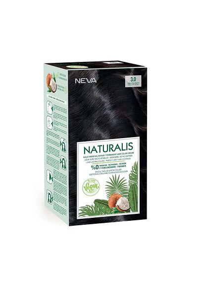 Neva Vopsea de păr vegană fără amoniac, Intense Dark Satin 3.0, Naturalis, Neva, 150 ml