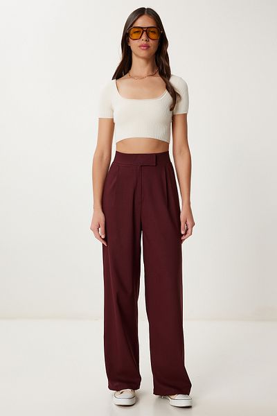 Lovelyİstanbul Velcro Woven Palazzo Trousers Claret Red Lrv0101