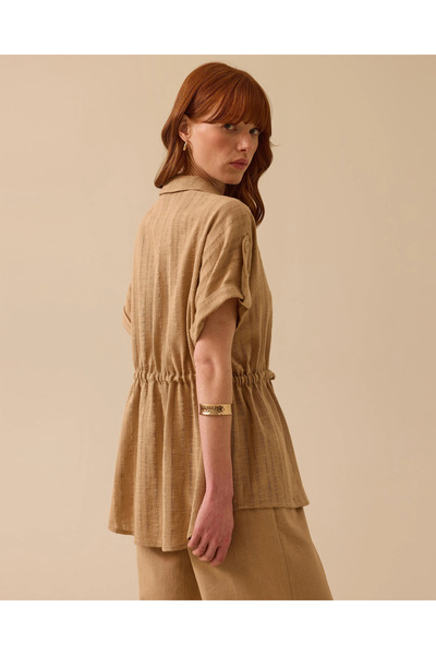SEÇİL Bel Büzgülü Düğmeli Keten Yelek