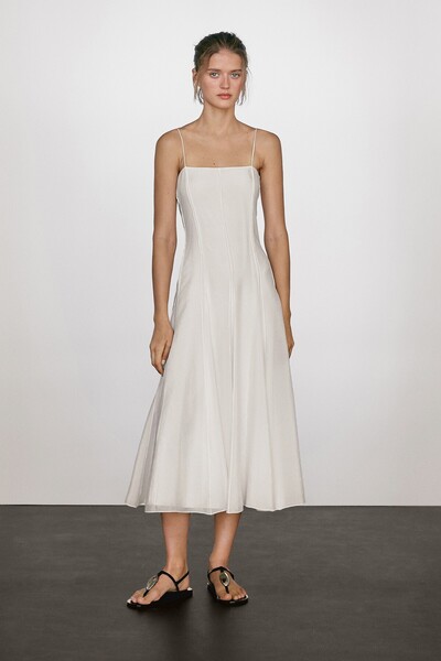 Massimo Dutti Dökümlü askılı midi elbise