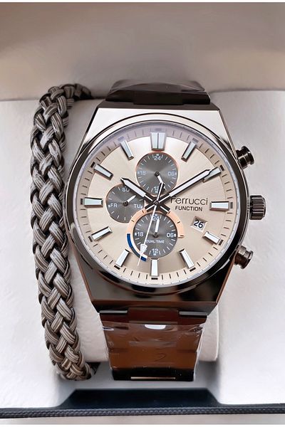 Ferrucci Ferruci Brand Black Color Steel Cord Men's Wrist Watch with 2 Years Warranty - Bracelet Gift