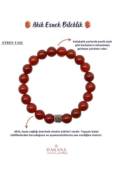 DAKANA JEWELLERY Certified Clover Figured 8 mm Red Agate Natural Stone Bracelet
