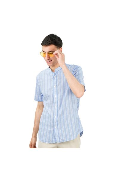Giordano Men's Linen Cotton Poplin Band Collar Shirt | Slim Fit Summer Style