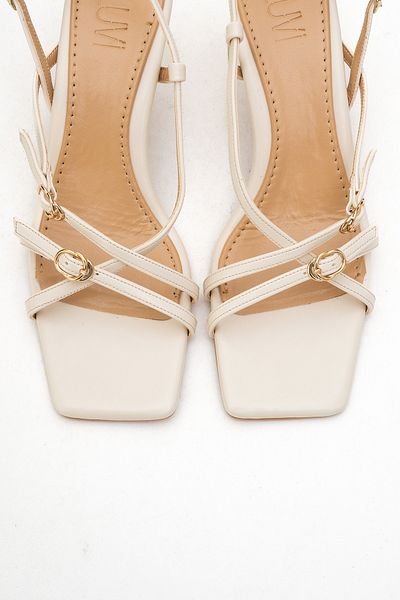 LuviShoes Chaka Ecru Buckle Square Toe Women's Heeled Sandals