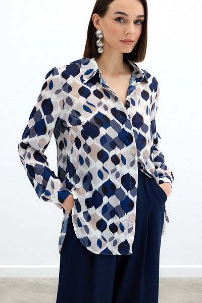 Sateen Cămașă clasică cu model - bleumarin