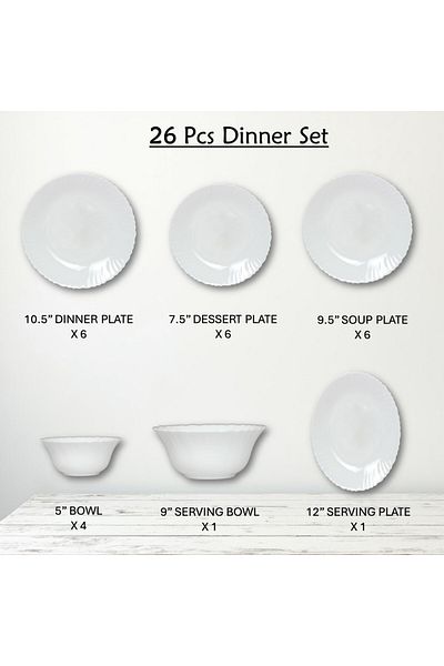 Houzi 26 Pcs Opal ware Dinner ser Microwave Dishwasher Freezer safe