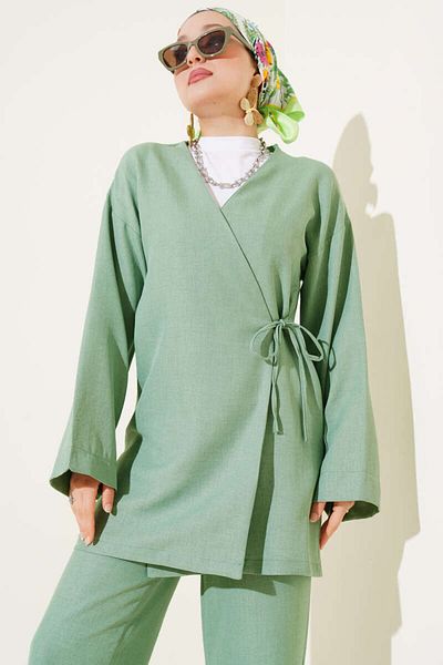 VOLT CLOTHİNG Women's Side Tie Kimono Double Set