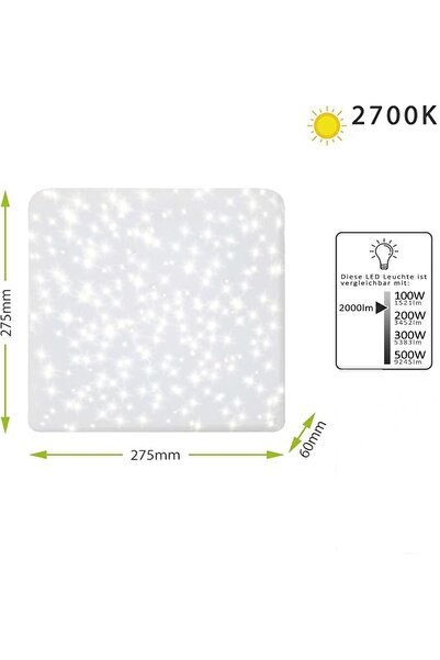 Lumare Lampă de tavan LED, Cer înstelat, 24 W 2000 lm, Alb cald, Cu efect de sclipici, 275 x 275 x 60 mm