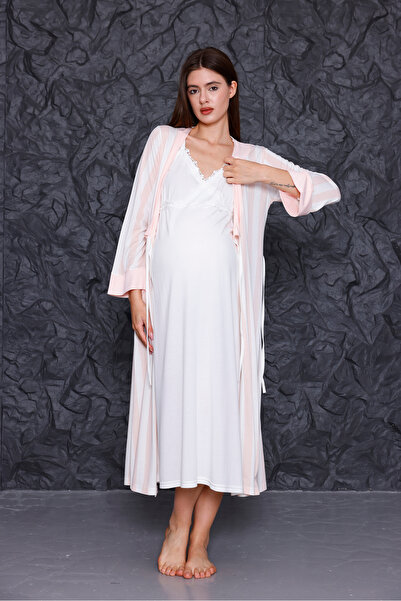 Yulem Homewear Set de 2 cămăși de noapte și halate de maternitate cu curea pe...