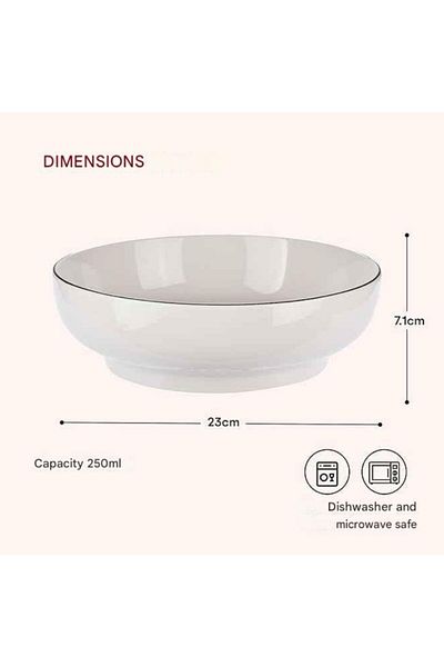 Kitchtic Ceramic bowl for soup, dessert, cereal, salad and pasta, microwave and dishwasher safe,WHITE, 250 ml