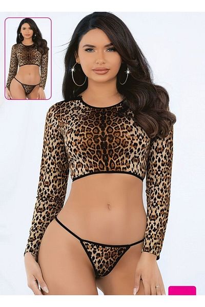 Pastimost Διπλό φανταχτερό κοστούμι Leopard Pattern Bolero Thong